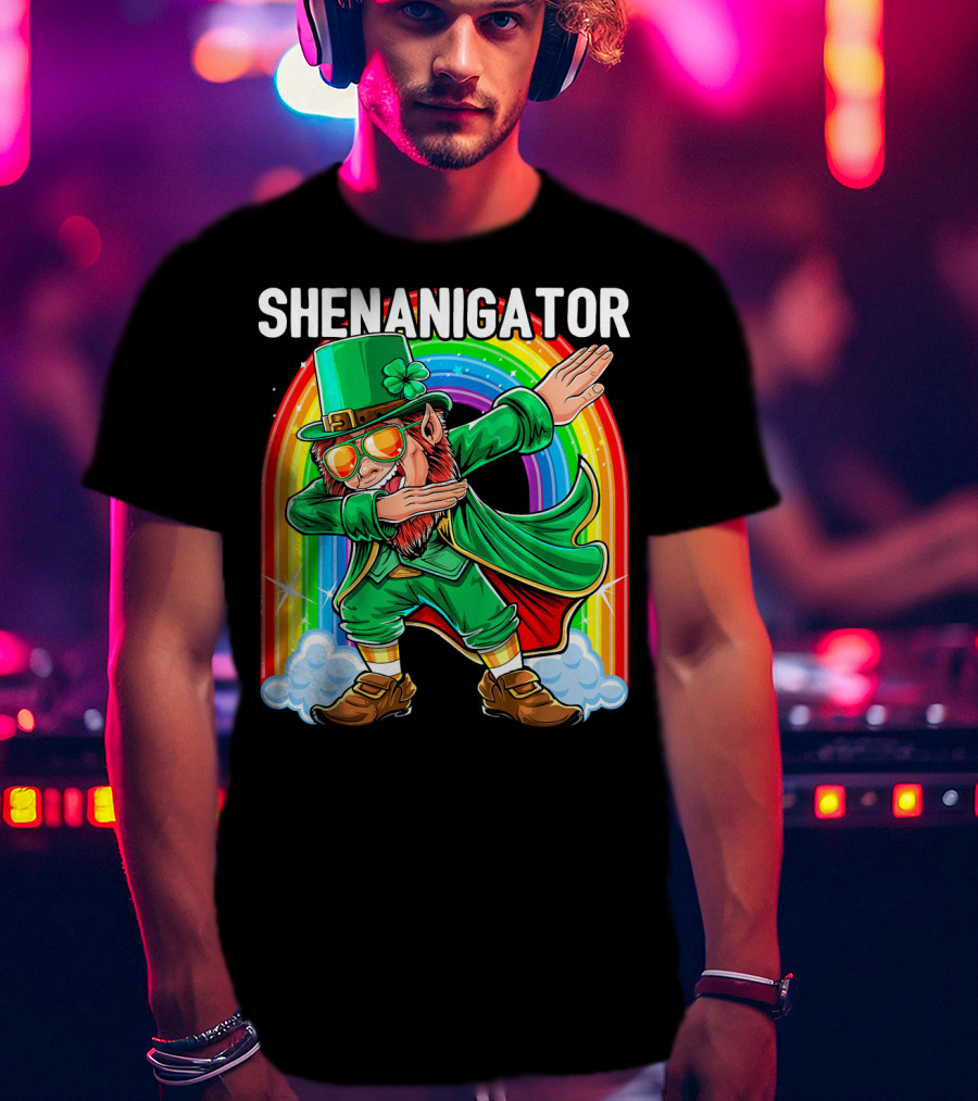 SHENANIGATOR Dabbing Leprechaun Rainbow T-Shirt