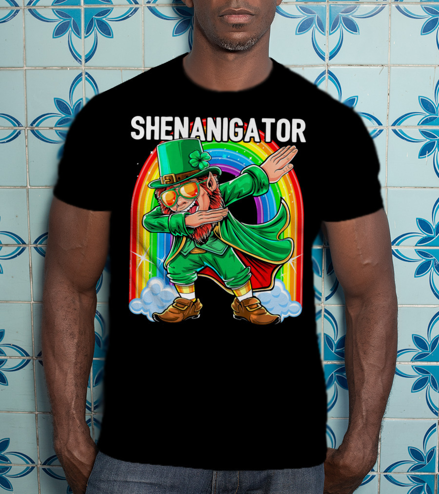 SHENANIGATOR Dabbing Leprechaun Rainbow T-Shirt