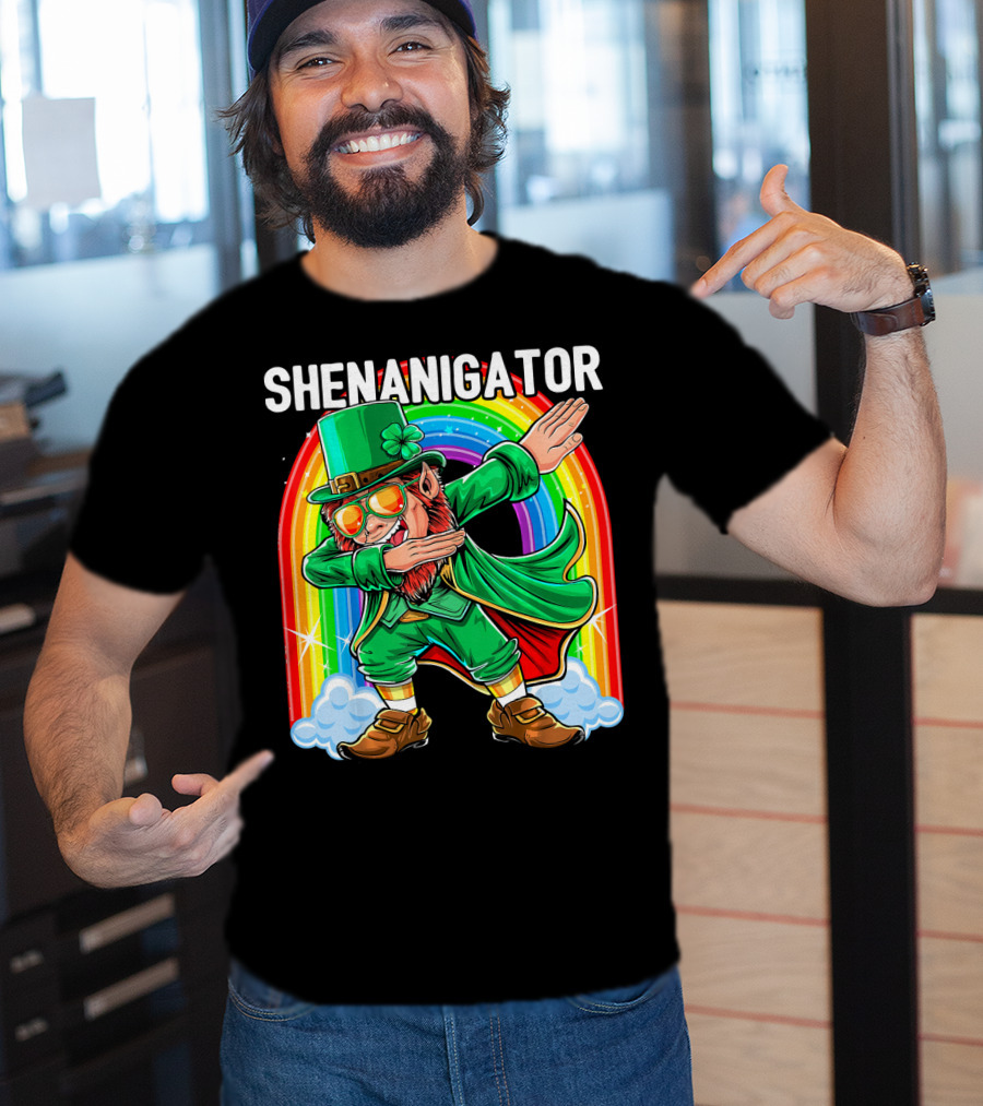 SHENANIGATOR Dabbing Leprechaun Rainbow T-Shirt
