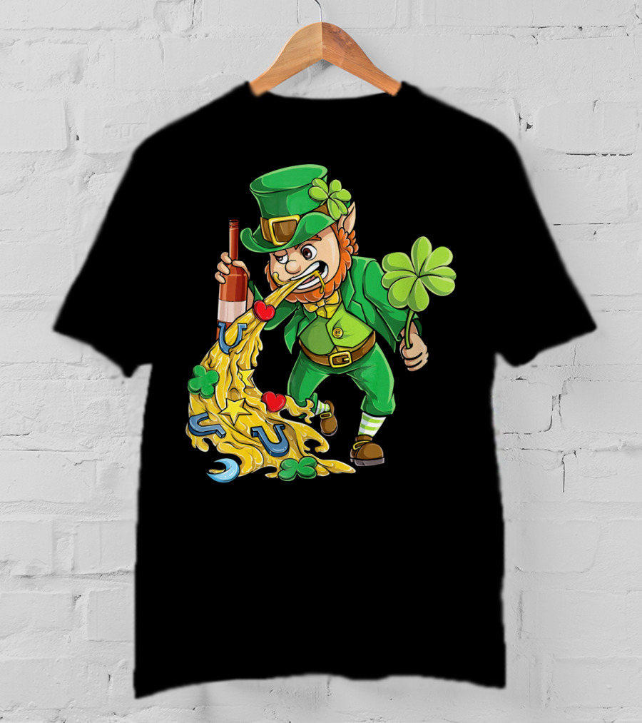 St Patricks Day Leprechaun Pouring Shamrocks Hearts Horseshoes And Stars T-Shirt