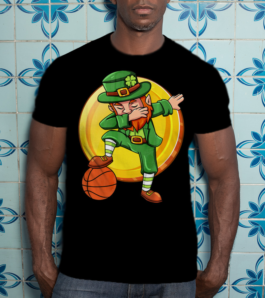 Dabbing Leprechaun Basketball St Patrick Coin T-Shirt