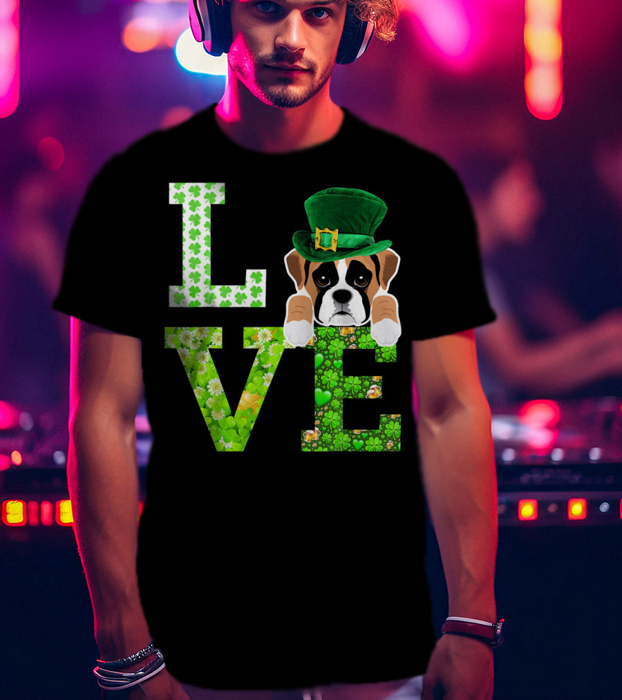 Leprechaun Hat Boxer Puppy Clover Love St. Patrick's Day T-Shirt