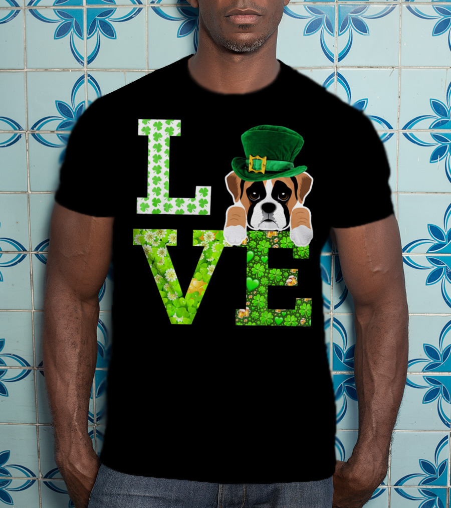 Leprechaun Hat Boxer Puppy Clover Love St. Patrick's Day T-Shirt