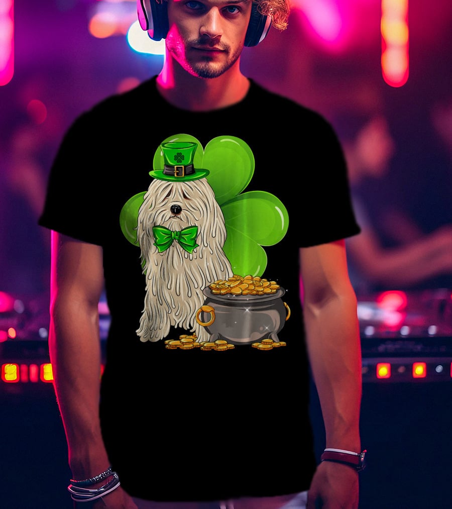 Puli Dog St Patricks Day Leprechaun With Pot Of Gold And Shamrock T-Shirt