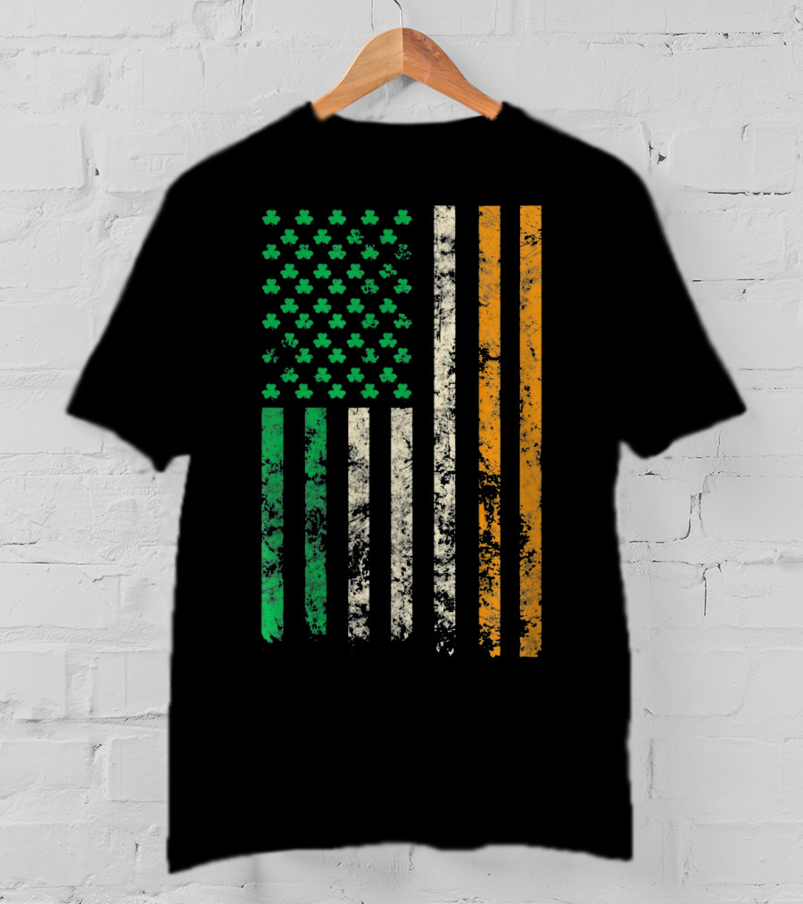 American Ireland Flag Shamrock Symbolic Fusion T-Shirt