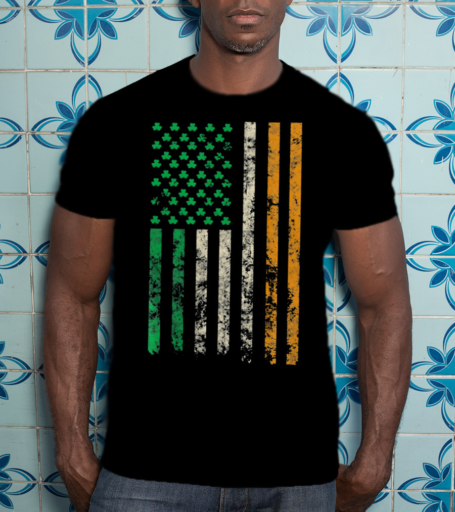 American Ireland Flag Shamrock Symbolic Fusion T-Shirt