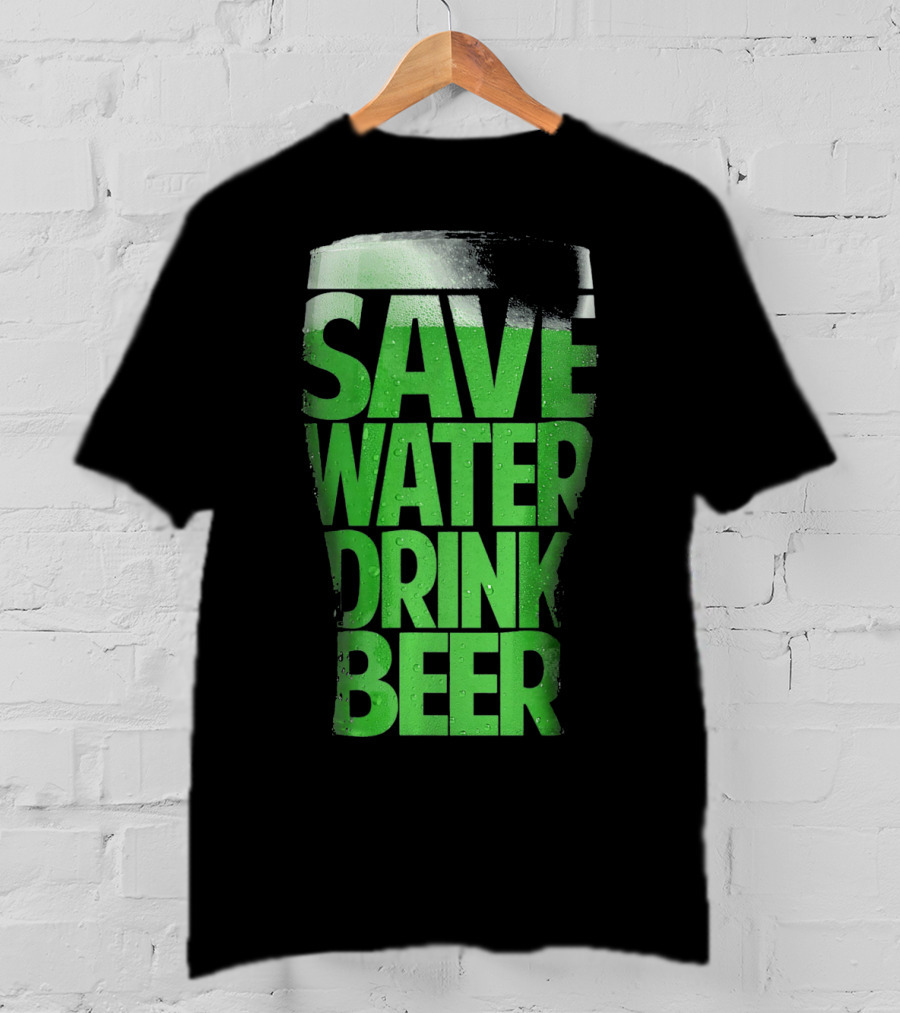 Save Water Drink Beer Funny St Pat Saint Patrick's Day Green Beer Glass T-Shirt
