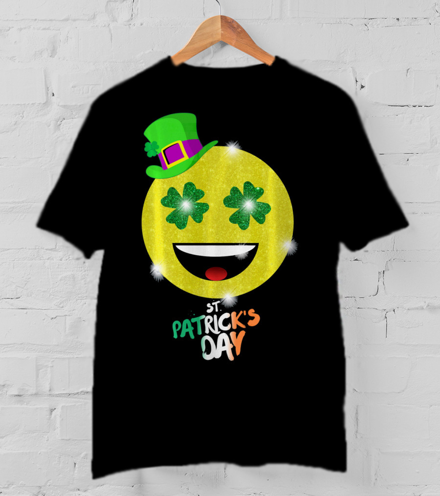 St. Patrick's Day Emoji With Green Hat And Shamrock Eyes T-Shirt