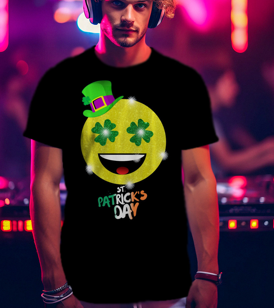 St. Patrick's Day Emoji With Green Hat And Shamrock Eyes T-Shirt