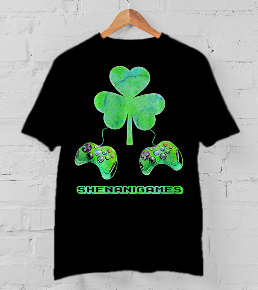 Shenanigames St Paddys Day Gamer Shamrock Controllers T-Shirt