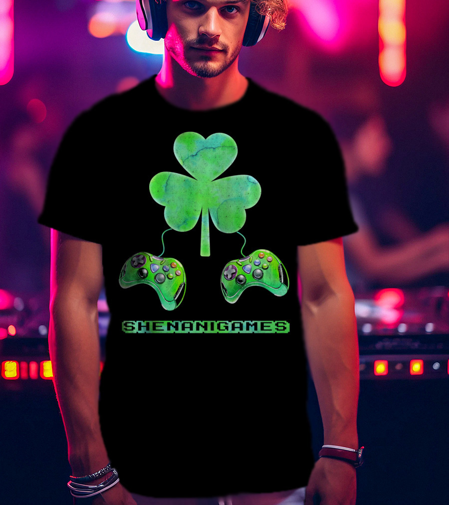 Shenanigames St Paddys Day Gamer Shamrock Controllers T-Shirt