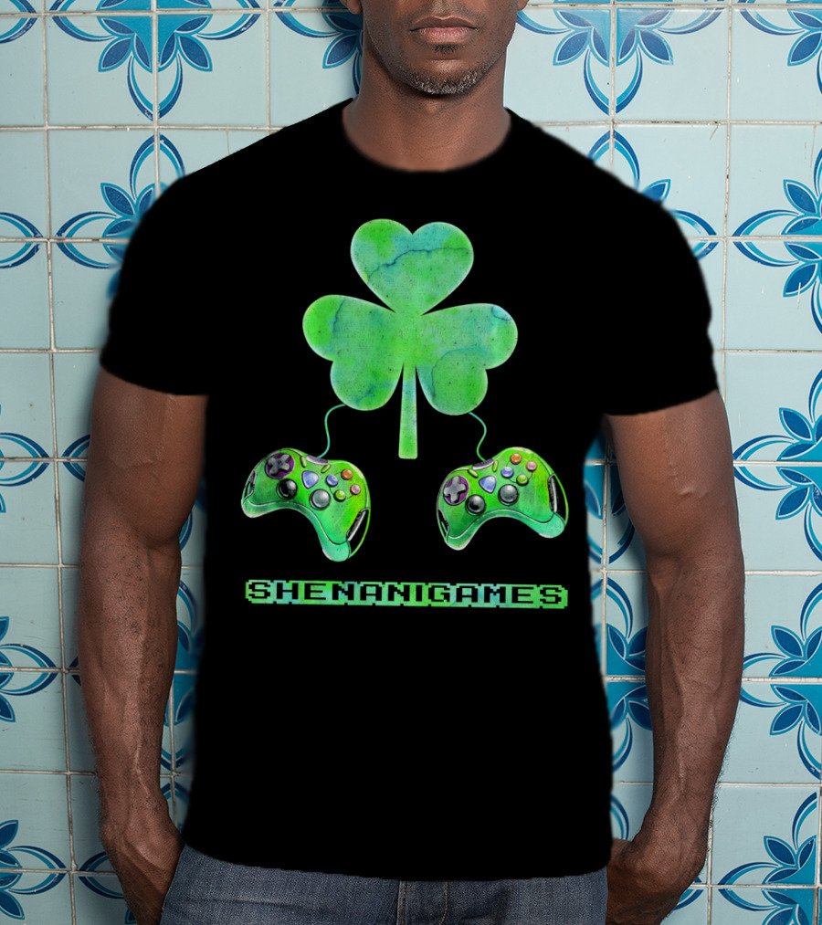 Shenanigames St Paddys Day Gamer Shamrock Controllers T-Shirt