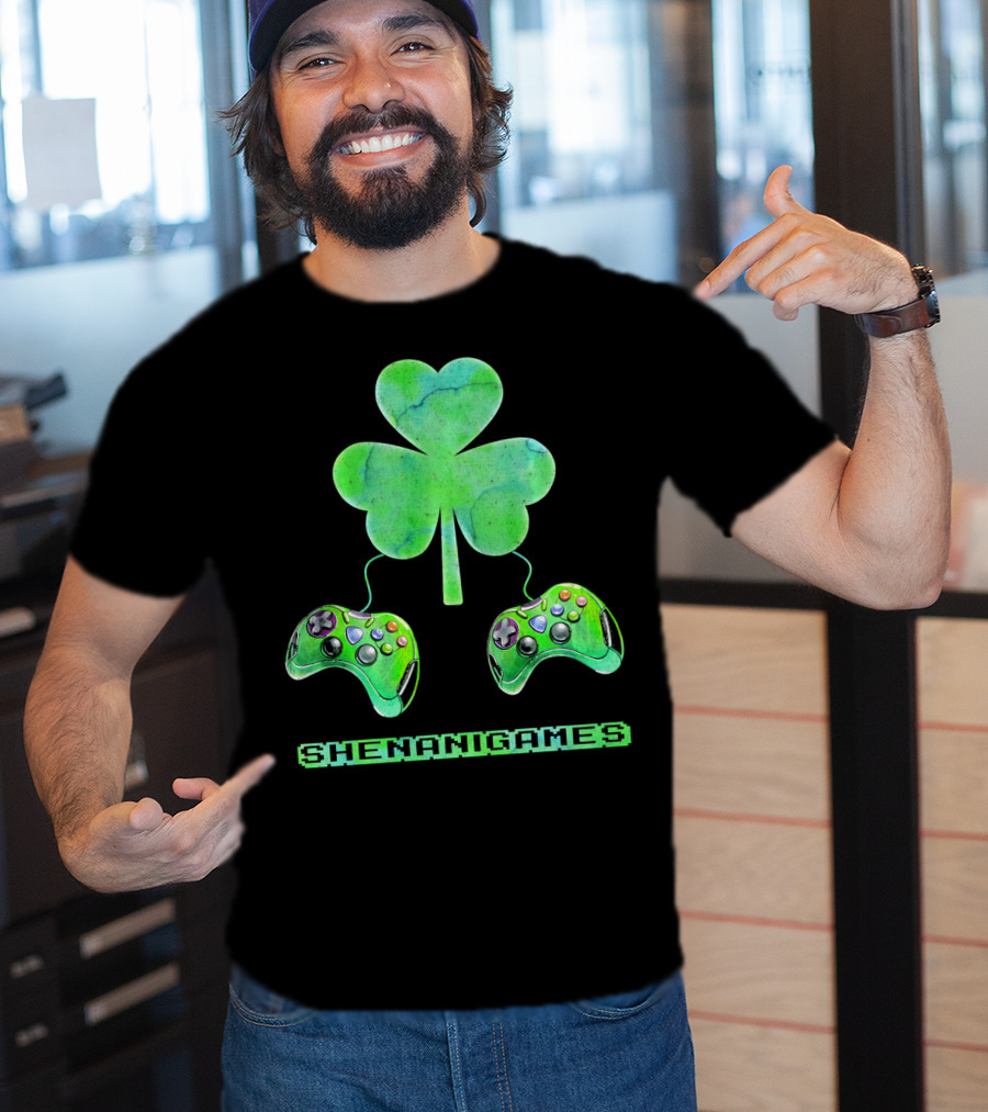 Shenanigames St Paddys Day Gamer Shamrock Controllers T-Shirt