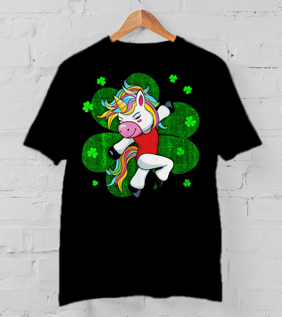 Youthful Rainbow Unicorn Gymnastics With Irish Shamrocks T-Shirt