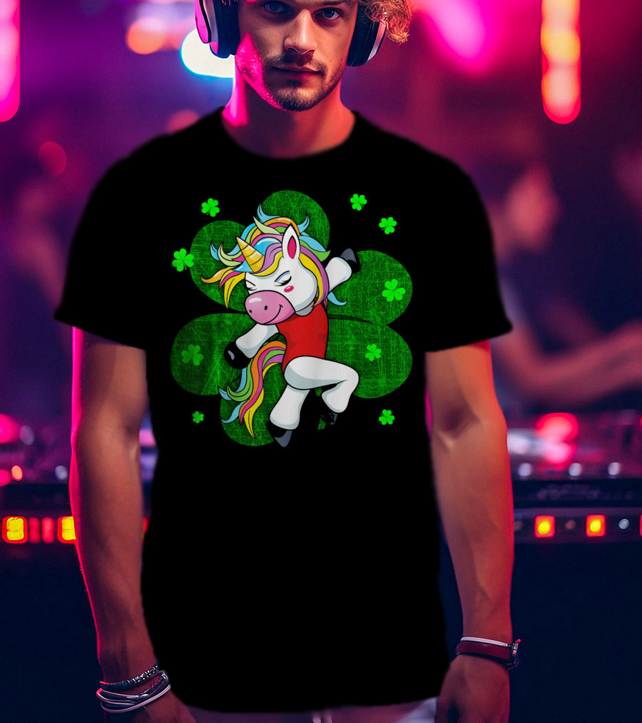 Youthful Rainbow Unicorn Gymnastics With Irish Shamrocks T-Shirt