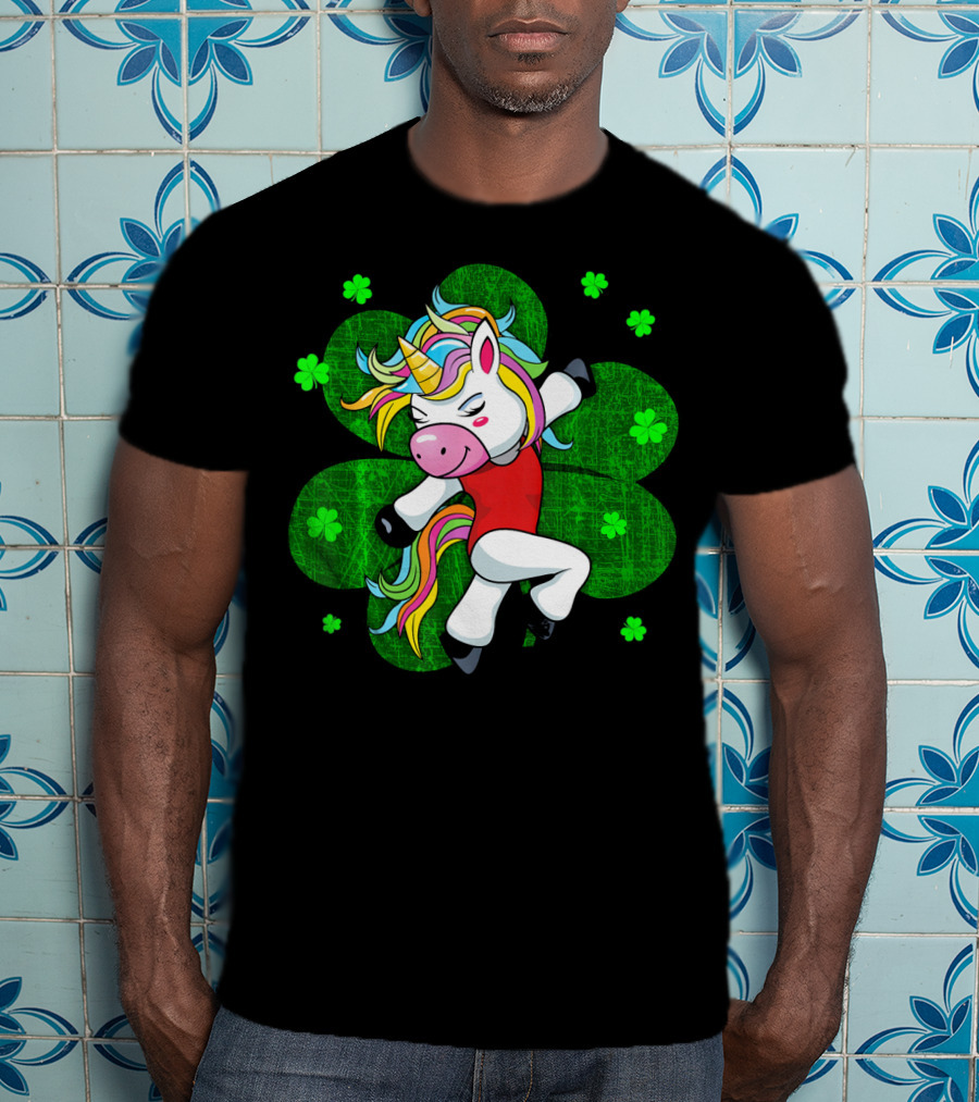 Youthful Rainbow Unicorn Gymnastics With Irish Shamrocks T-Shirt