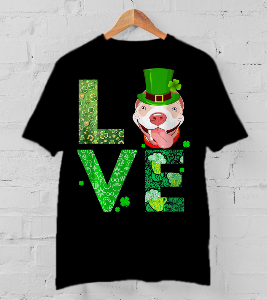 Love Pitbull St Patricks Day Green Shamrock Hat T-Shirt