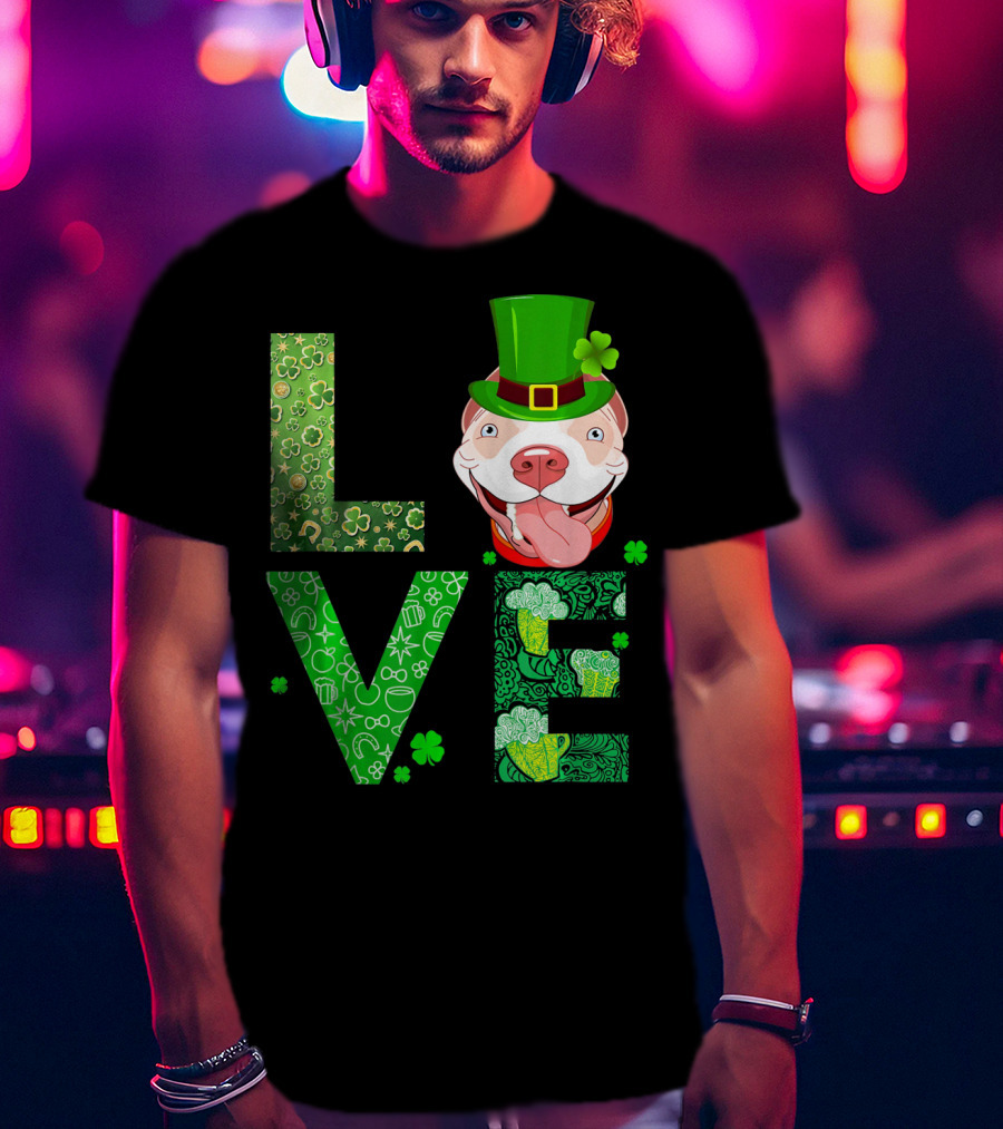 Love Pitbull St Patricks Day Green Shamrock Hat T-Shirt
