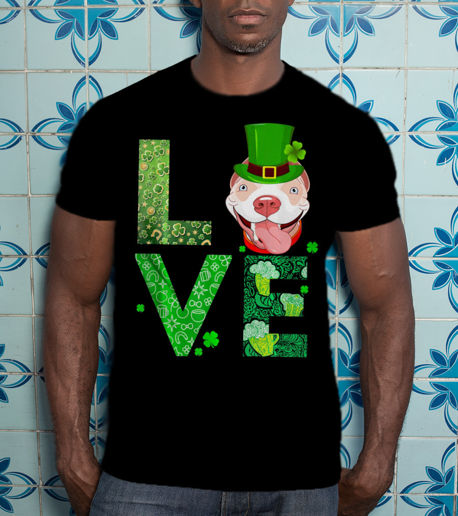 Love Pitbull St Patricks Day Green Shamrock Hat T-Shirt