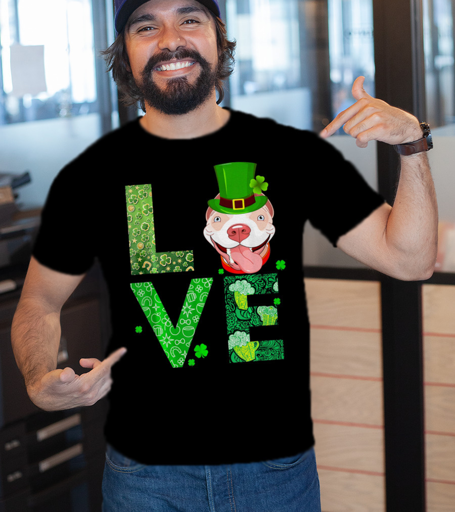 Love Pitbull St Patricks Day Green Shamrock Hat T-Shirt