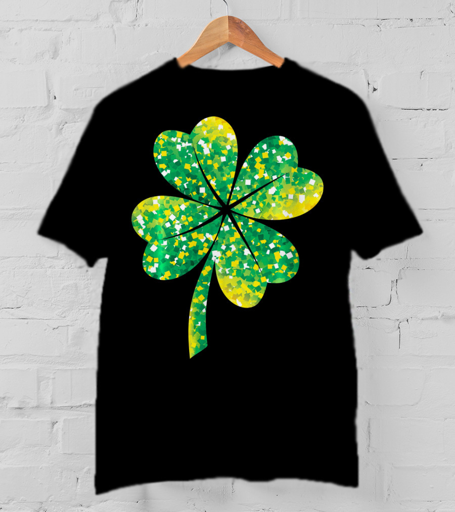 St Patricks Day Green Shamrock 4 Leaf Pattern College T-Shirt