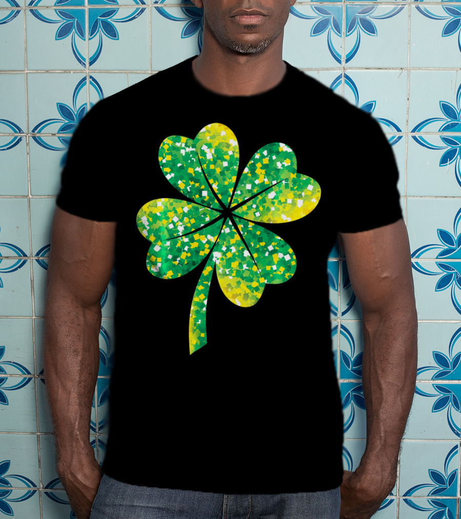 St Patricks Day Green Shamrock 4 Leaf Pattern College T-Shirt
