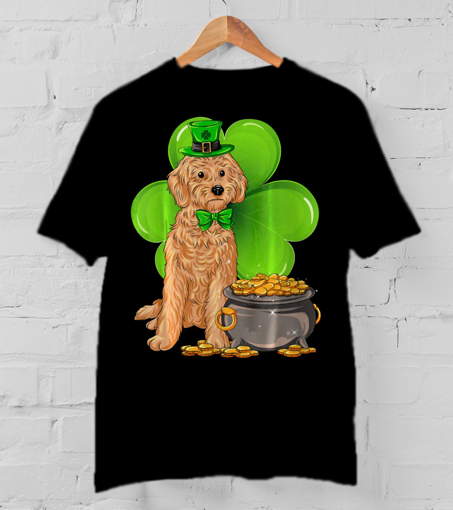 Cockapoo St Patricks Day Leprechaun Dog With Shamrock And Pot Of Gold T-Shirt