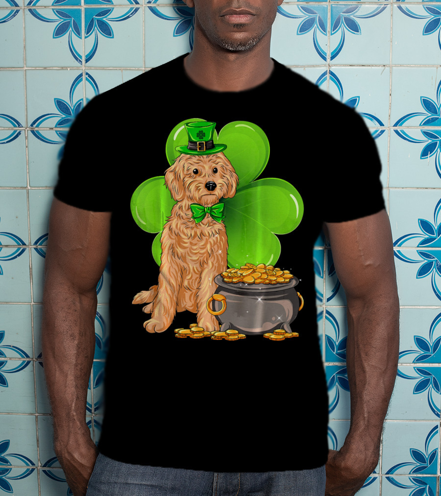 Cockapoo St Patricks Day Leprechaun Dog With Shamrock And Pot Of Gold T-Shirt