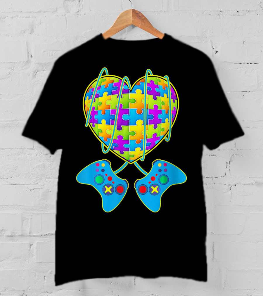 Heart Puzzle Gamer Controller Pattern St Patrick T-Shirt