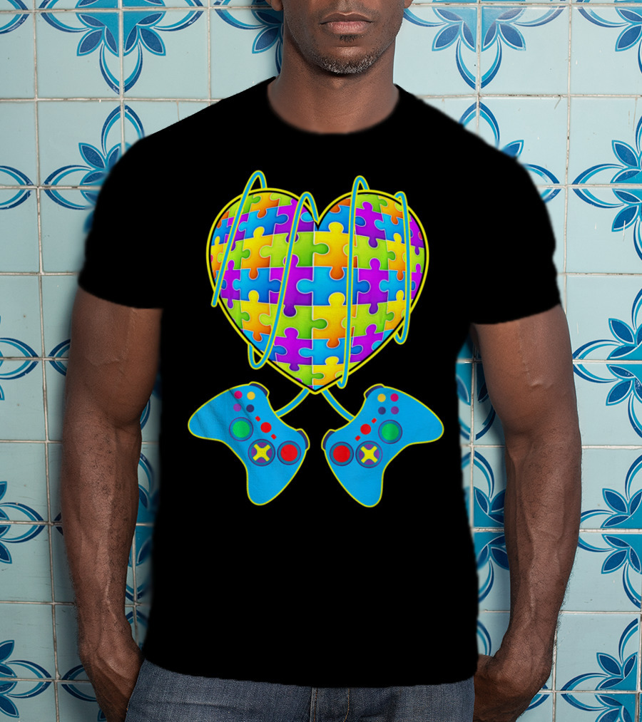 Heart Puzzle Gamer Controller Pattern St Patrick T-Shirt
