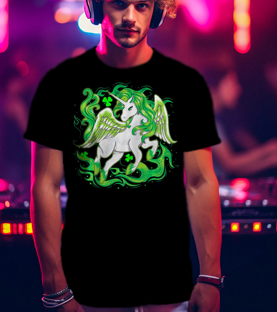 Irish Unicorn With Shamrocks Saint Patrick's Day Humor T-Shirt