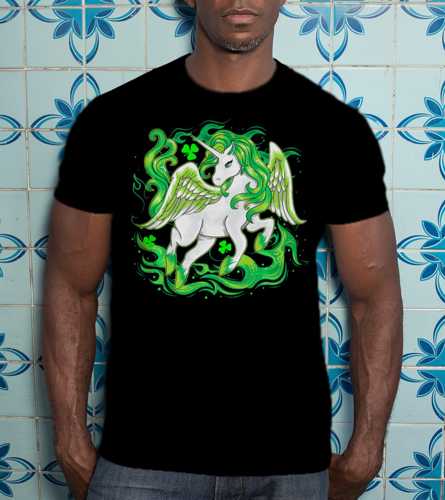 Irish Unicorn With Shamrocks Saint Patrick's Day Humor T-Shirt