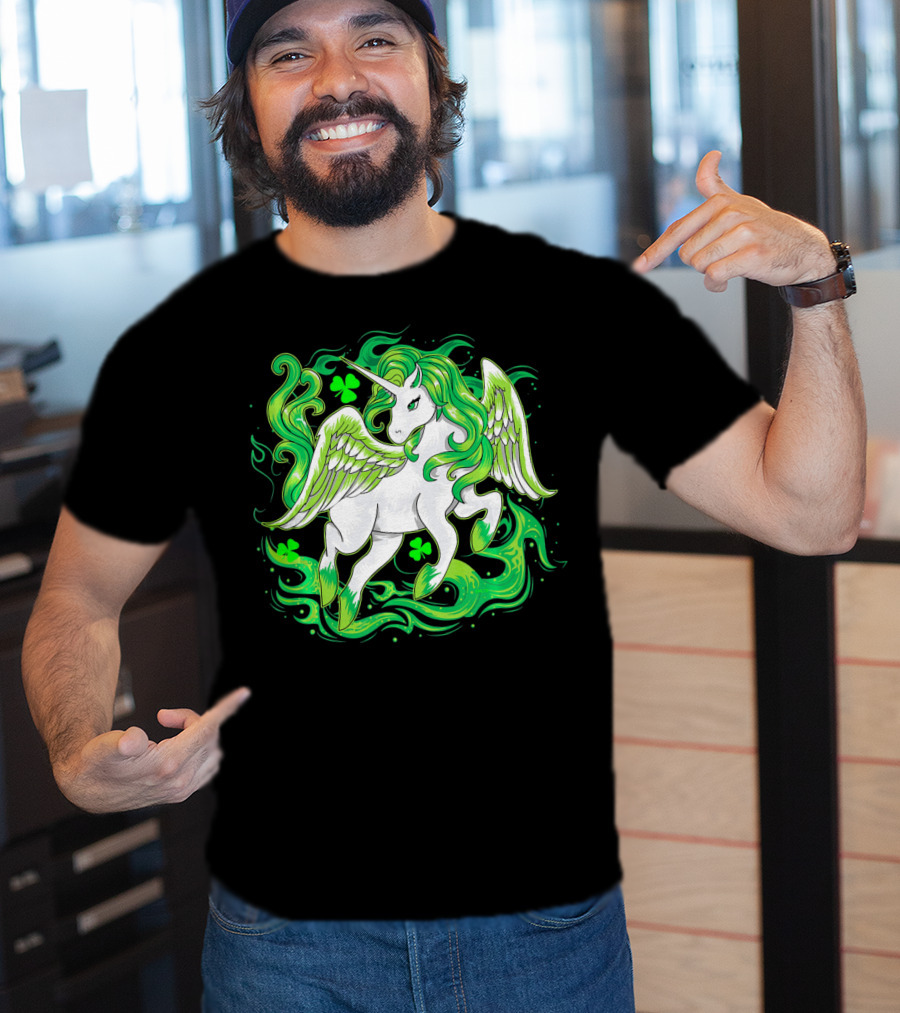 Irish Unicorn With Shamrocks Saint Patrick's Day Humor T-Shirt