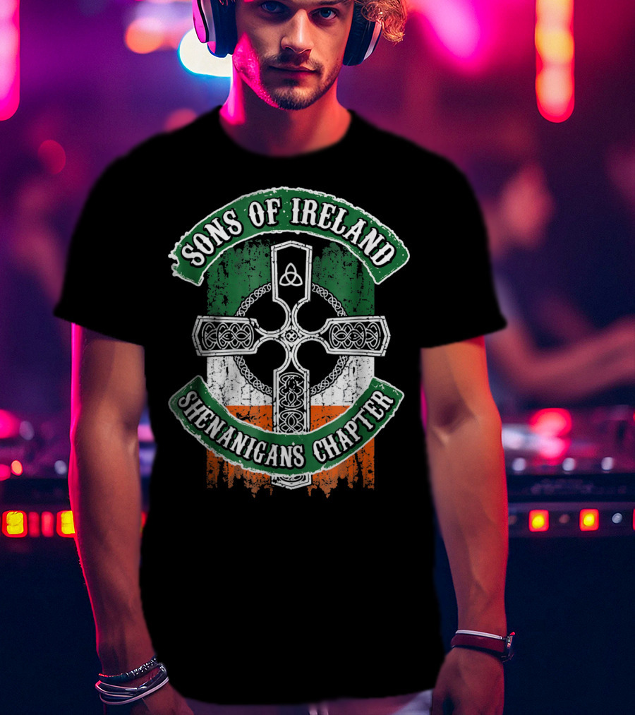 Sons Of Ireland Celtic Cross Flag Shenanigans Chapter T-Shirt