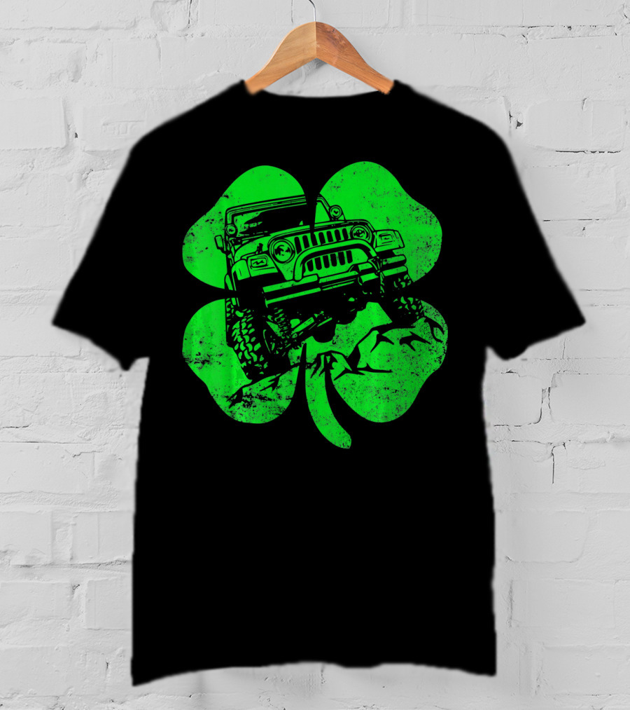 Jeep St Patricks Distressed Off Road Clover T-Shirt