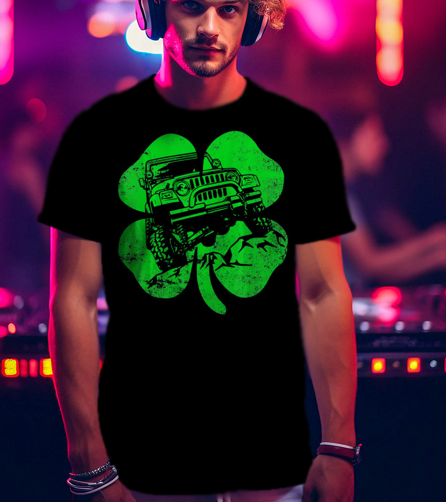 Jeep St Patricks Distressed Off Road Clover T-Shirt