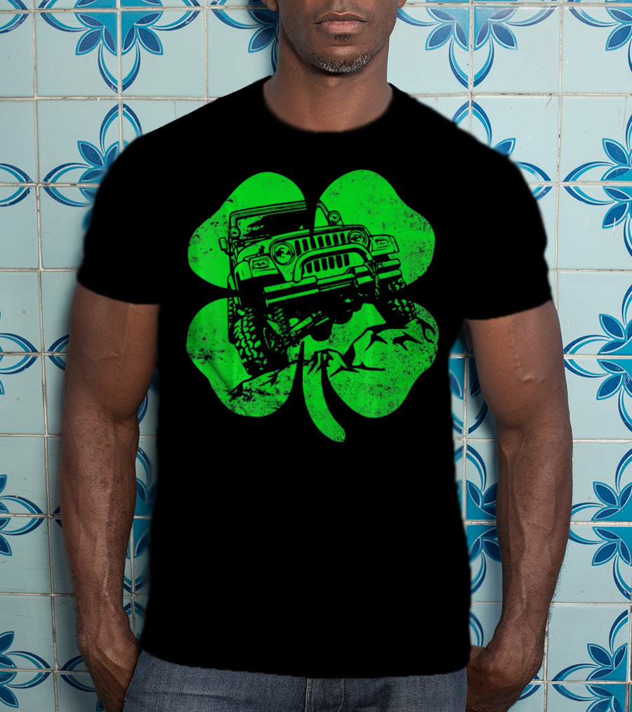 Jeep St Patricks Distressed Off Road Clover T-Shirt