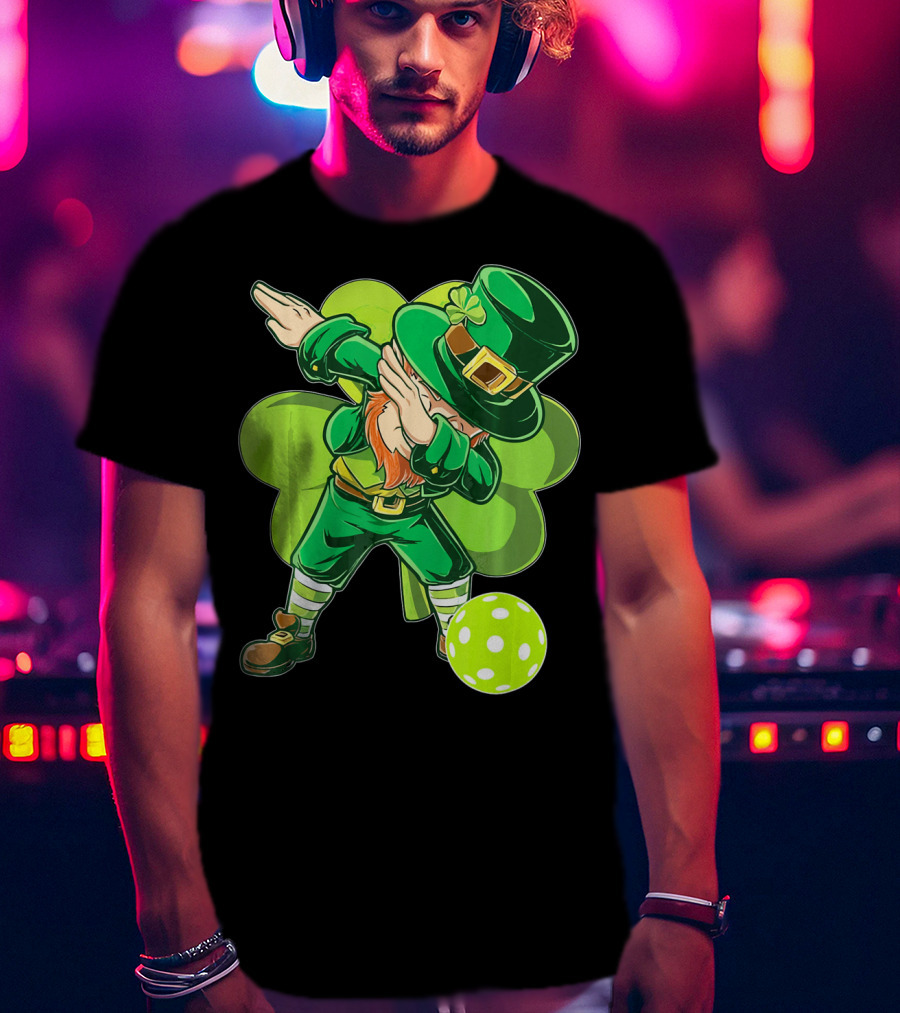 Funny Dabbing Leprechaun Pickleball Sport T-Shirt
