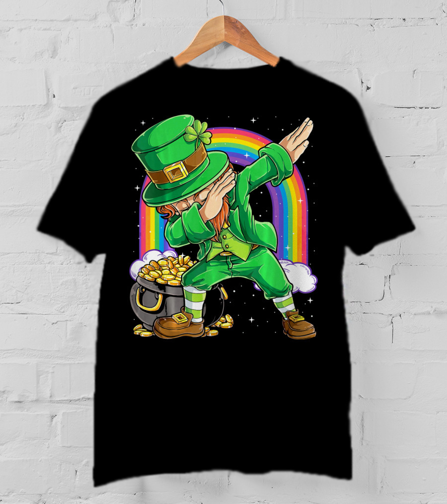 Dabbing Leprechaun Rainbow Pot Of Gold St Patricks T-Shirt