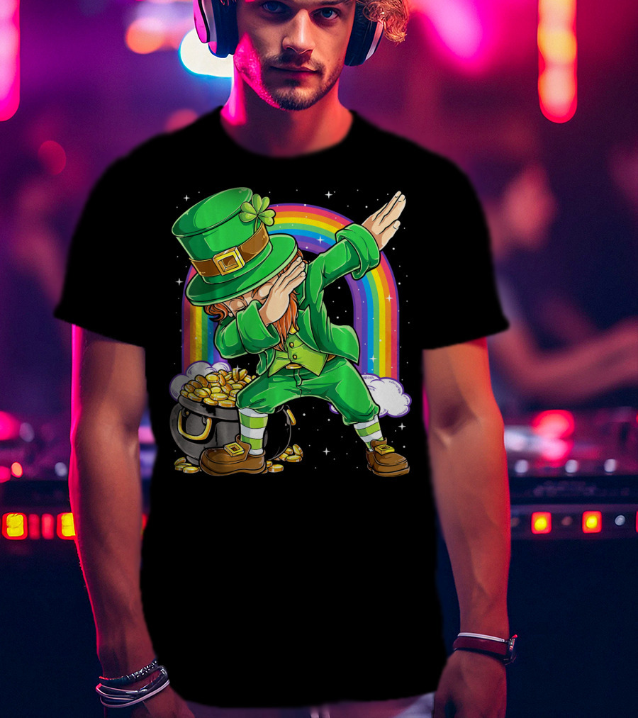 Dabbing Leprechaun Rainbow Pot Of Gold St Patricks T-Shirt