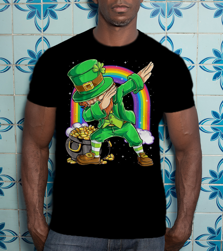 Dabbing Leprechaun Rainbow Pot Of Gold St Patricks T-Shirt