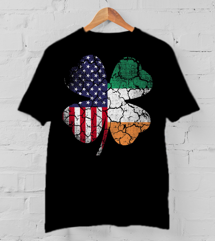 St Patricks Day Irish American Flag Shamrock Clover Mashup T-Shirt