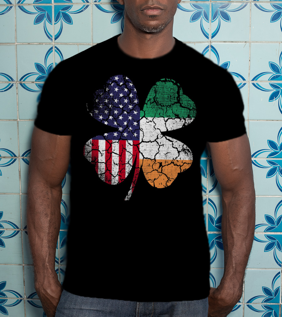St Patricks Day Irish American Flag Shamrock Clover Mashup T-Shirt