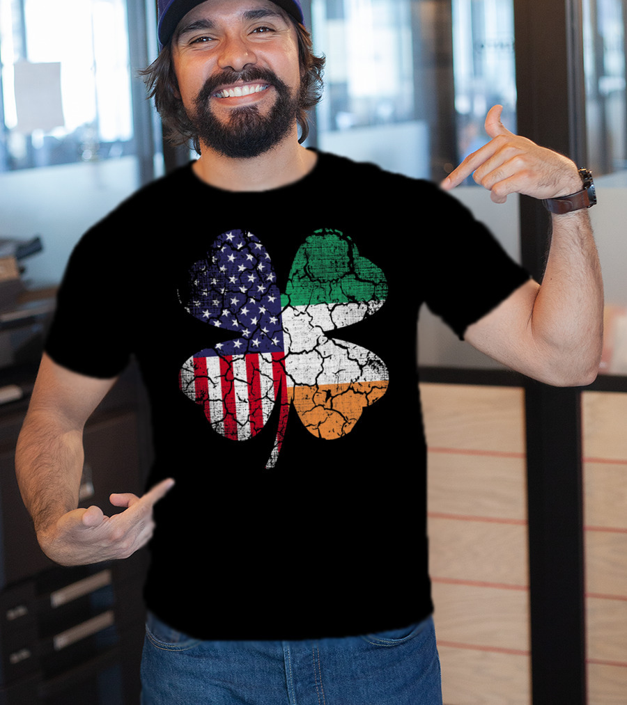 St Patricks Day Irish American Flag Shamrock Clover Mashup T-Shirt