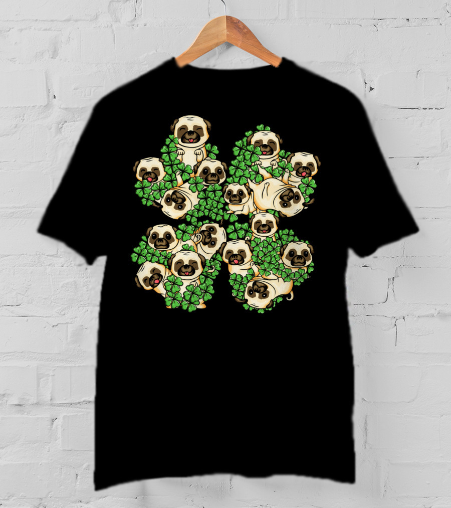 Pug St. Patricks Day Irish Pug Shamrock Clover Pugs T-Shirt
