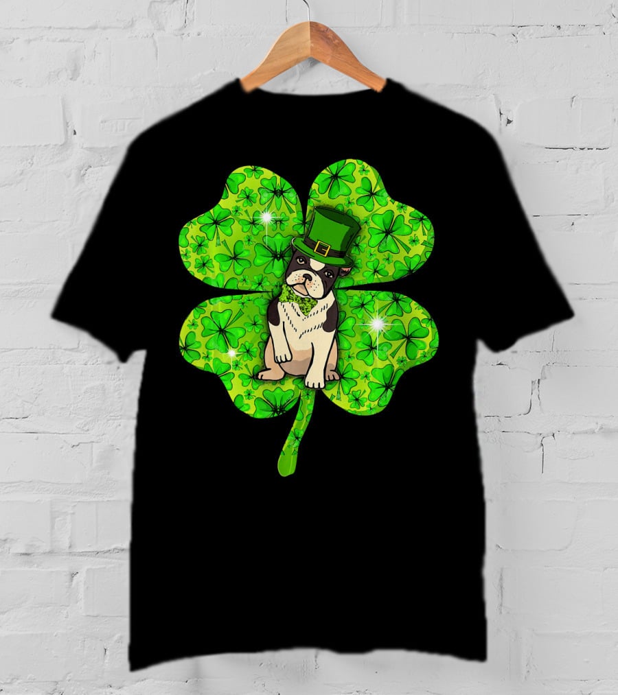 French Bulldog With Irish Shamrock And Leprechaun Hat T-Shirt