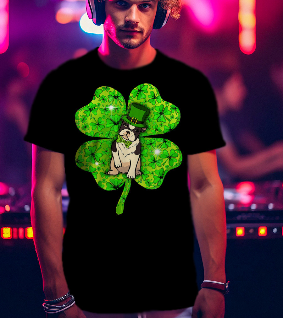 French Bulldog With Irish Shamrock And Leprechaun Hat T-Shirt