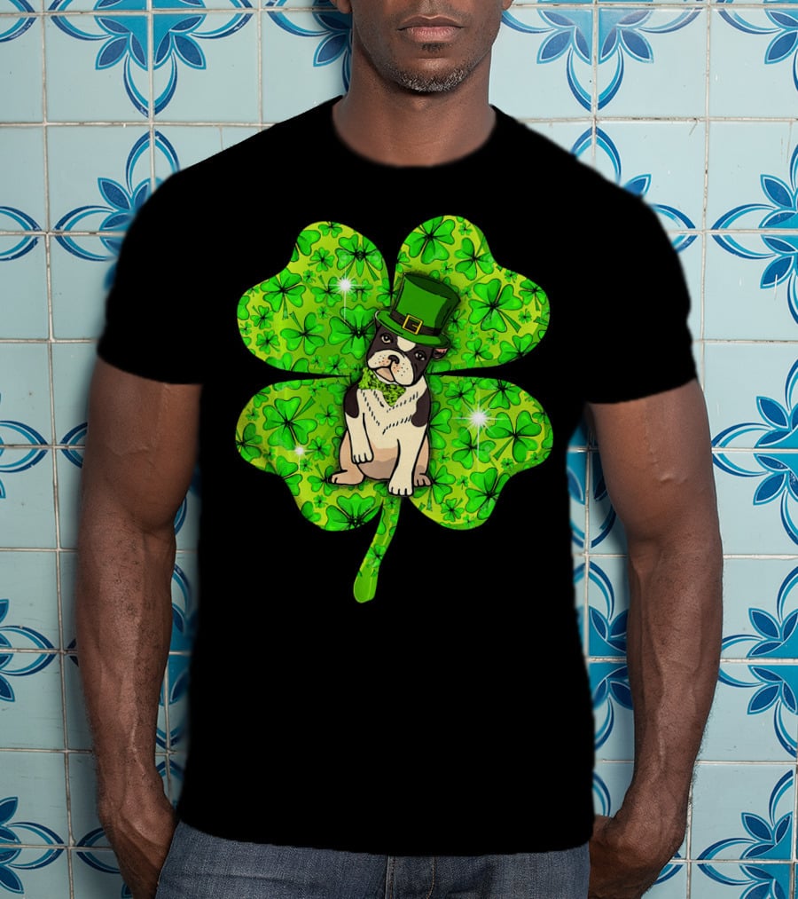 French Bulldog With Irish Shamrock And Leprechaun Hat T-Shirt