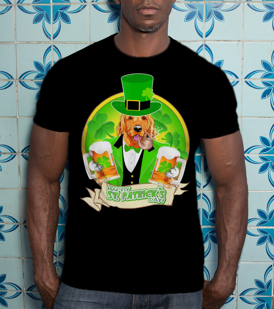 Happy St. Patrick's Day Golden Retriever Beer Fest T-Shirt