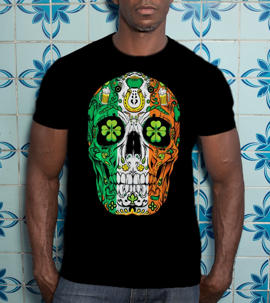 Sugar Skull Irish Leprechaun Shamrock St Patrick's Day T-Shirt